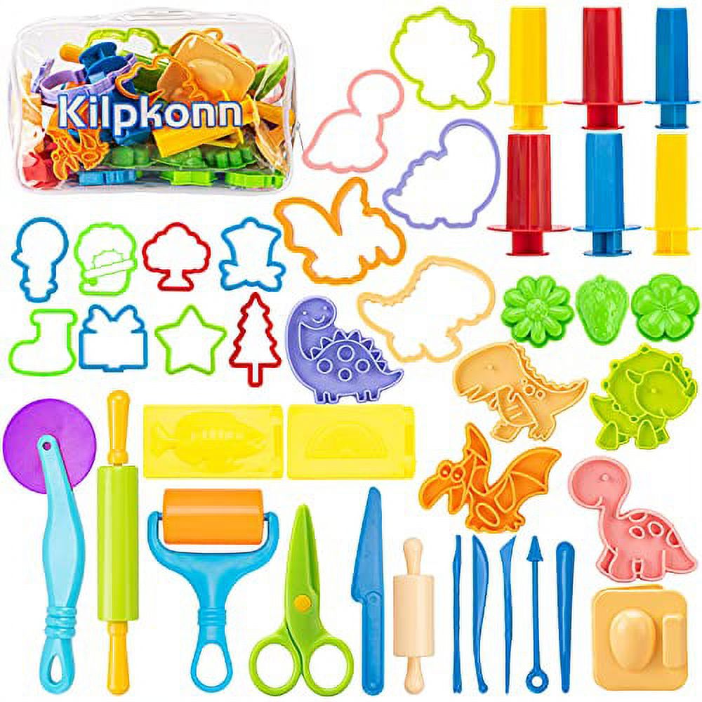 Play Dough Tools Kit Include 42Pcs Dough Accessories, Molds, Shape, Scissors,  Rolling Pin with Storage Bag, Party Pack Playdough Toys for Kids Toddlers  Boys Girls 